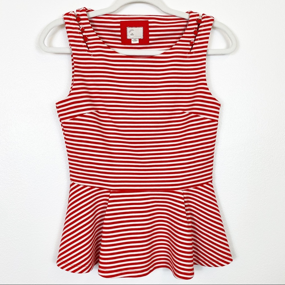 Anthropologie Postmark Red & White Striped Sleeveless Peplum Top Size XS